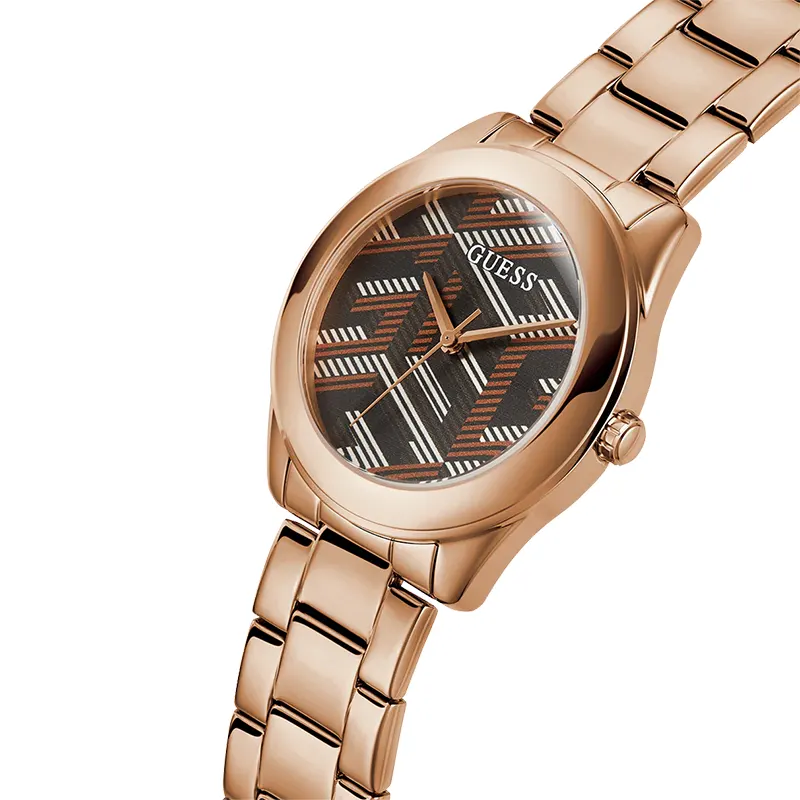 Guess Cubed Quartz Brown Dial Rose Gold-tone Ladies Watch- GW0607L3